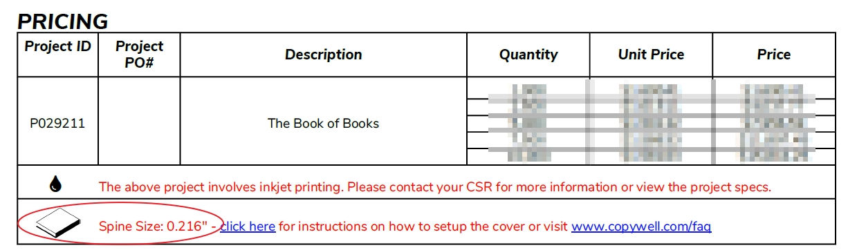 The spine size of your book will be shown in your quotation