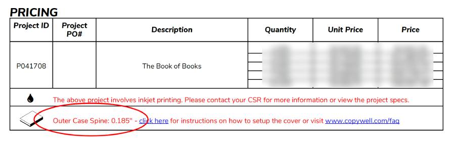 The spine size of your book will be shown in your quotation