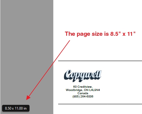 The page size can be viewed by hovering over the bottom left of the screen when the PDF is open.